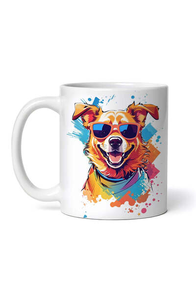 OEM Cană albă personalizată, Cățeluș Chic cu Ochelari, INOVATIX®. 330ml