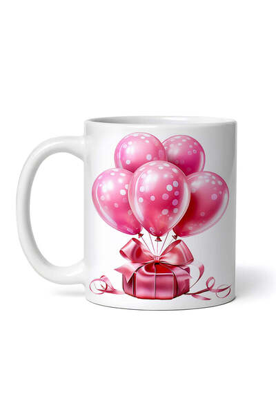OEM Cană albă personalizată, cadou roz cu baloane, Inovatix®. 330 ml