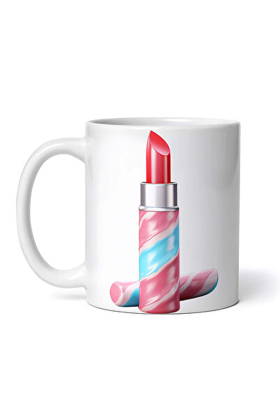 OEM Cană albă personalizată, ruj roz albastru de Crăciun, Inovatix®. 330 ml