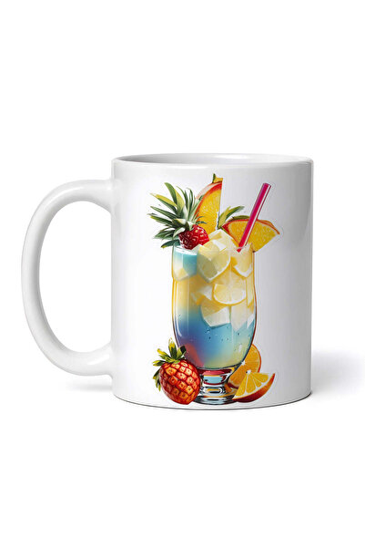 OEM Cană albă personalizată, cocktail Pina Colada cu ananas și căpșuni, Inovatix®. 330 ml