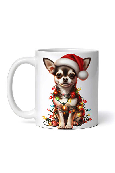 OEM Cană albă personalizată, Chihuahua decorată de Crăciun, INOVATIX®. 330ml