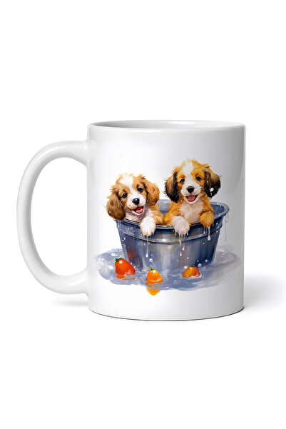 OEM Cană albă personalizată, câini frați făcând baie, INOVATIX®. 330ml