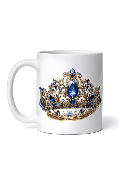 OEM Cană albă personalizată, Coroană cu pietre albastre, INOVATIX®. 330ml