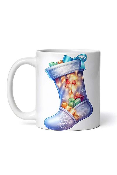OEM Personalized White Mug, Christmas Stocking With Bows, Inovatix®. 330ml