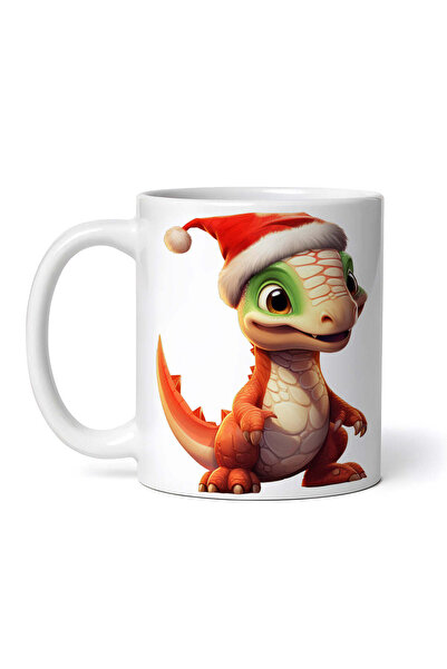 OEM Cană albă personalizată, dinozaur de Crăciun Ochiosul, INOVATIX®. 330ml
