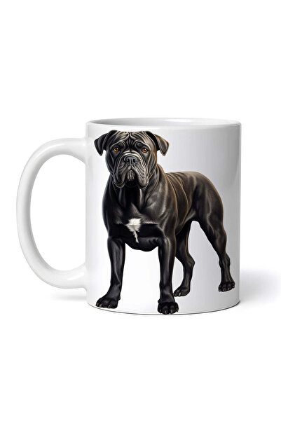 OEM Cană albă personalizată, câine Pitbull negru, INOVATIX®. 330ml