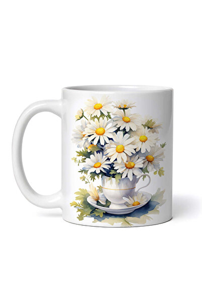 OEM Cană albă personalizată, Ceașcă de cafea cu flori albe, INOVATIX®. 330ml