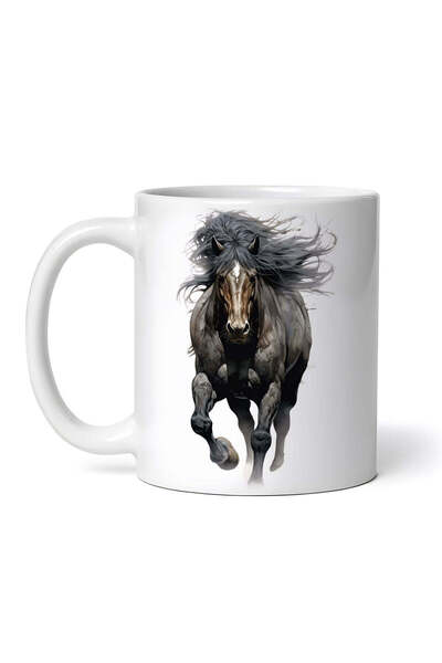 OEM Cană albă personalizată, Cal negru alergător, INOVATIX®. 330ml