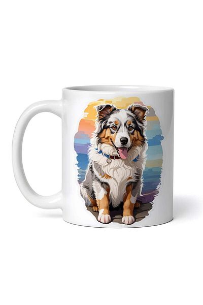 OEM Cană albă personalizată, câine Ciobănesc Australian cu zgardă, INOVATIX®. 330ml