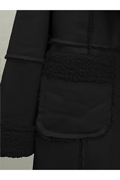 HİJABAYA Leather Coat with Plush Inside and Snap Pocket