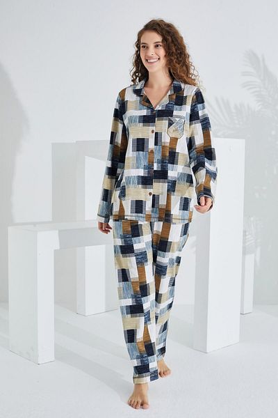 Etoile Long Sleeve 100% Cotton Women's Pajama Set - Front Button 98226