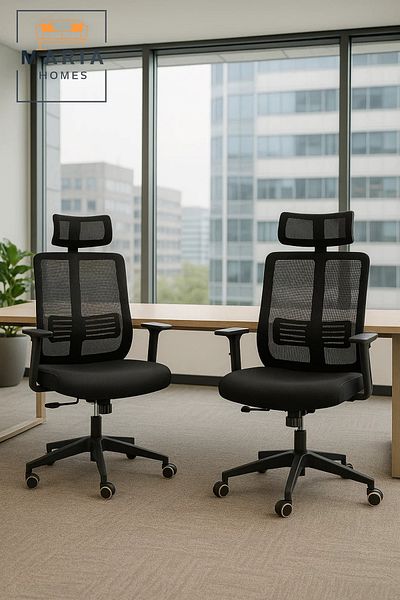 MARIA HOMES Black High-Back Mesh Office Chair with Headrest and Lumbar Support for Ergonomic Comfort