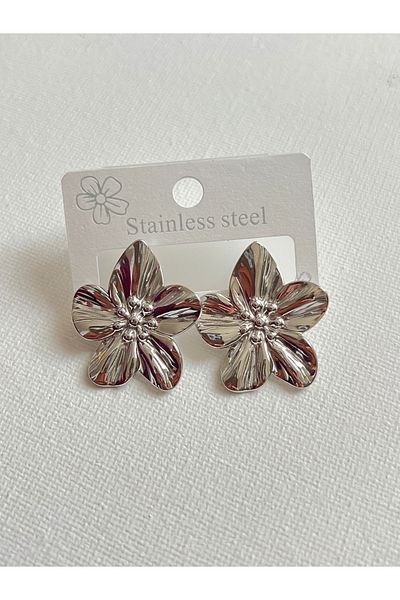 Lavienta Silver Flower Model Steel Earrings