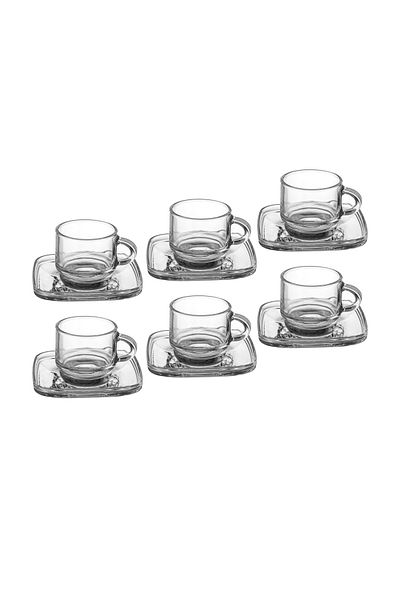 Dania Turkish Clear Glass Tea Set with Saucers (6 Cups + 6 Saucers)