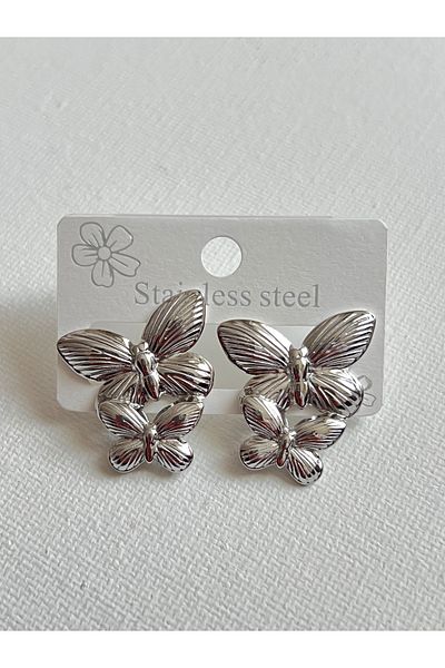Lavienta Silver Butterfly Model Steel Earrings