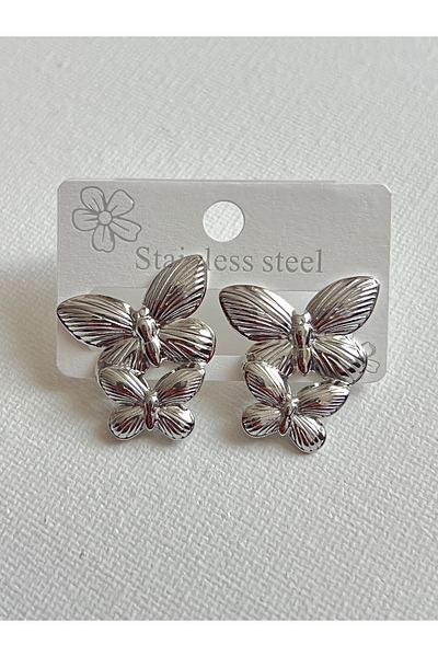 Lavienta Silver Butterfly Model Steel Earrings