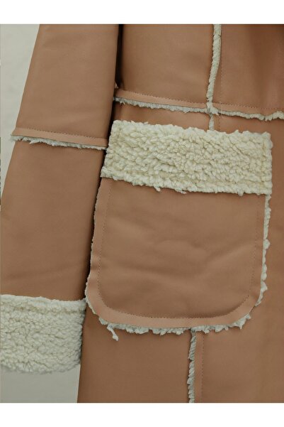HİJABAYA Leather Coat with Plush Inside and Snap Pocket