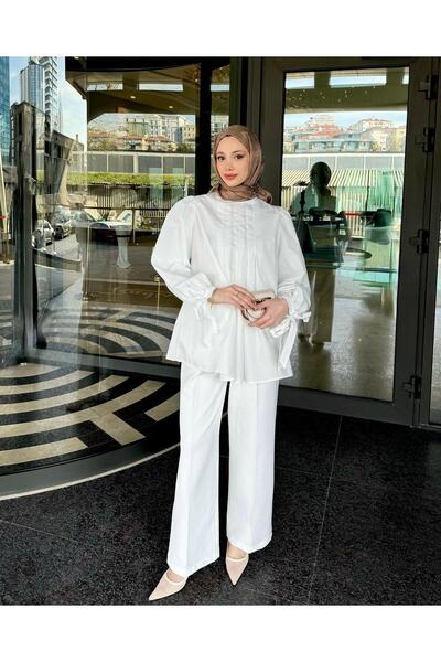 cies boutique kol bağcık detaylı yaka piliseli gömlek beyaz