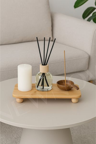 NEWNOW Bamboo Ball Pedestal Oil Pot Stand, Serving and Presentation Stand, Riser, Organizer Stand