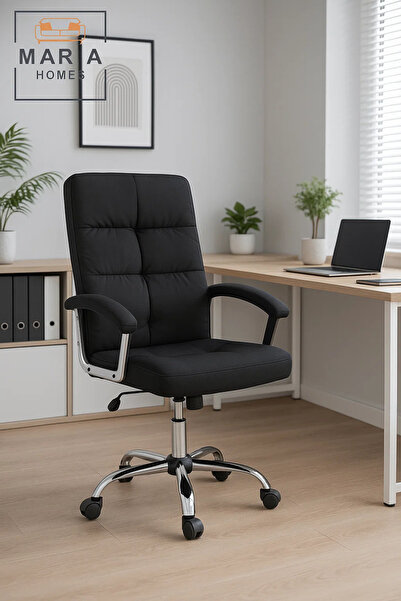 MARIA HOMES Black Padded Office Chair with Adjustable Height and Armrests – C...