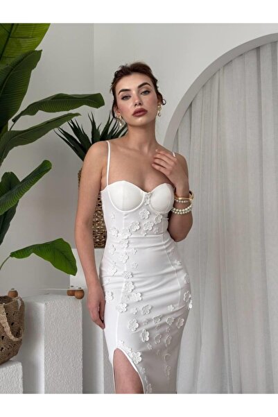 UFC 1985 TOP BRAND Stor Gül Detaylı Elbise