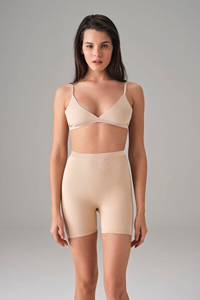 Çamaşır Kenti Kadın Ten Dikişsiz Popo Açık Kalça Dikleştirici Kısa Tayt Şort