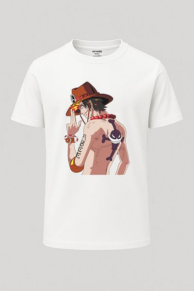 nirvoda Tricou Ace One Piece Printed Loose Fit Crew Deck Anime Manga