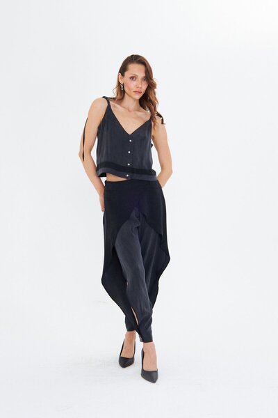 LAMANTE İP ASKILI SİYAH OKALİPTÜS CROP BLUZ