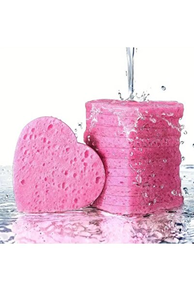 SİNKA Makyaj Yüz Temizleme Süngeri Pembe Kalp Sıkıştırılmış Suda Şişen 20 ADET