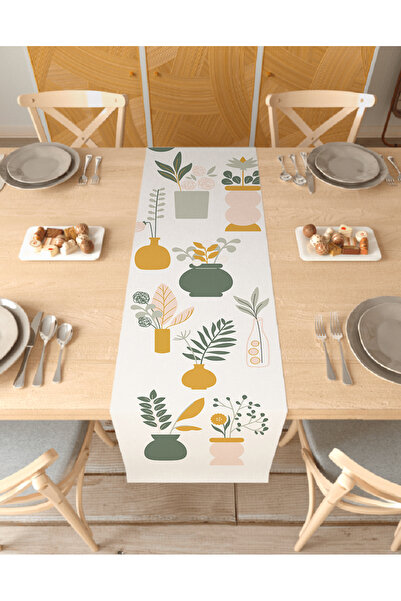 GREENDECOR مزهرية زهرة بوهيمية منقوشة بتصميم خاص مطبوعة مفرش طاولة بيج ديكور ...