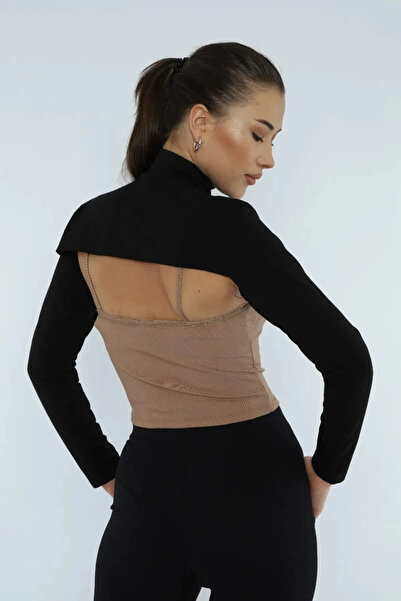 tessetür Bone diyarı Γυναικείο γιακά 2 τεμαχίων μαύρο και άσπρο με μανίκια από βαμβακερό χτενισμένο βαμβάκι