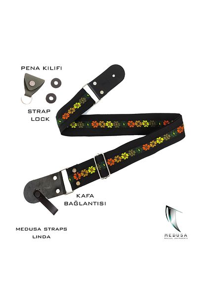 MEDUSA Linda Model Electric Guitar Strap, Strap Lock, Picks Holster, Picks, Headstock Tie with Gift