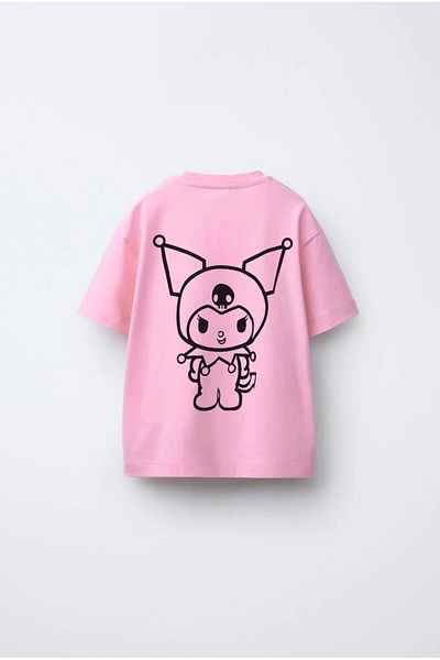Magu Girl's Cotton Pink Kuromi Printed T-Shirt – Short Sleeve Casual Top