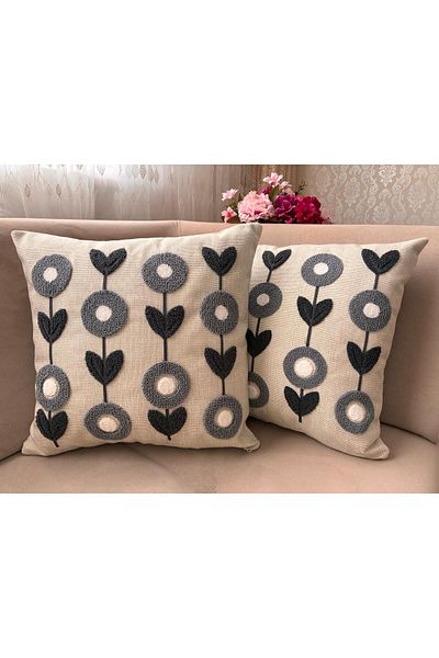 Mustgross Set de 2 huse de pernă din in brodat Bohemian Punch - 43x43 Cm