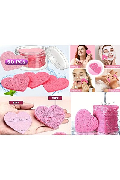 SİNKA Makyaj Yüz Temizleme Süngeri Pembe Kalp Sıkıştırılmış Suda Şişen 50 ADET