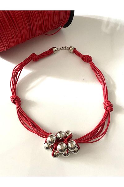 canan dizayn Bohem Nickel Ball Beads Red String Necklace