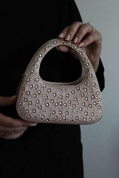 Mimoza Gold Skin Stone Detailed Mini Evening Dress Bag