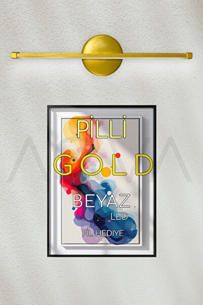 asva aydınlatma Pilli Gold Beyaz Ledli Tablo Ayna Duvar Aplik