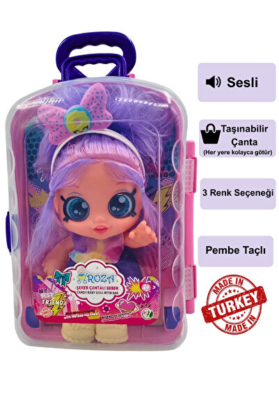 Global Toys Sesli & Taşınabilir Çantalı Şeker Kız Bebek – 42 Cm – Renkli Saçl...