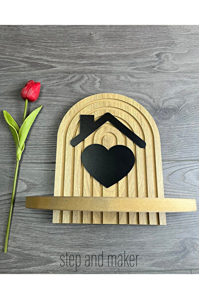 Step and Maker Ahşap Meşe Dekoratif Süslemeli Duvar rafı