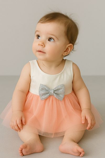 MiniStand Baby Girl Powder White Dress with Tutu