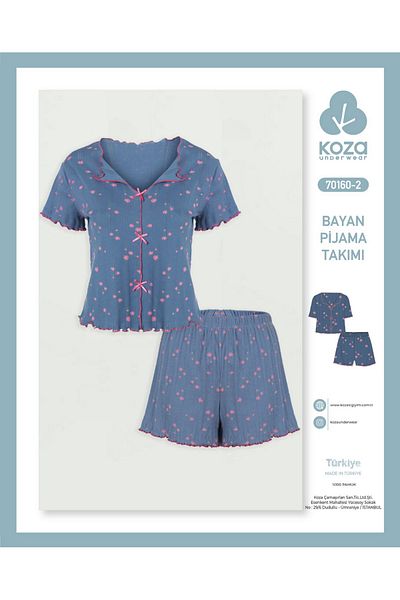 Koza Seturi de pijamale din țesătură din bumbac pieptănat pentru femei, cu bretele și pantaloni scurți cu jumătate de mânecă