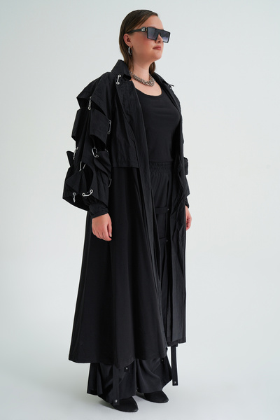b-one fashion Büyük Beden Paraşüt Kumaş Trençkot