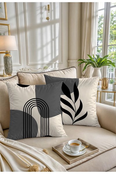 Hayal Dekoratif Bohemian Boho Themed Gray Cream Color Digital Printed Gift Set of 6 Throw Pillow Cases 6Pcsboho