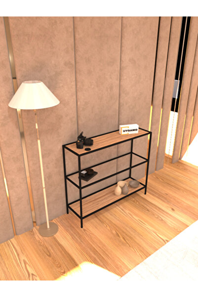 UYGAMO Ardin Metal Dresuar Dekoratif Çok Raflı Kahve Köşesi Konsol Siyah Şeff...