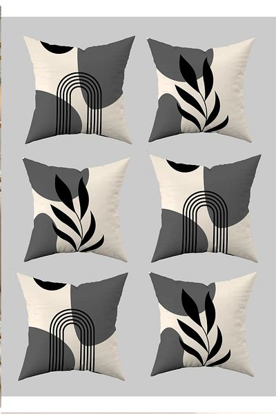 Hayal Dekoratif Bohemian Boho Themed Gray Cream Color Digital Printed Gift Set of 6 Throw Pillow Cases 6Pcsboho