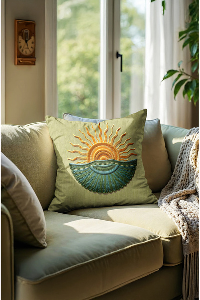 MUN HOME dokuma nakış Desenli Dijital Baskılı Kırlent Kılıfı. Çift Taraflı Gizli Fermuarlı 2'li KırlentKılıfı