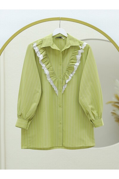 HİJABAYA Buttoned Front Ruffled Striped Shirt