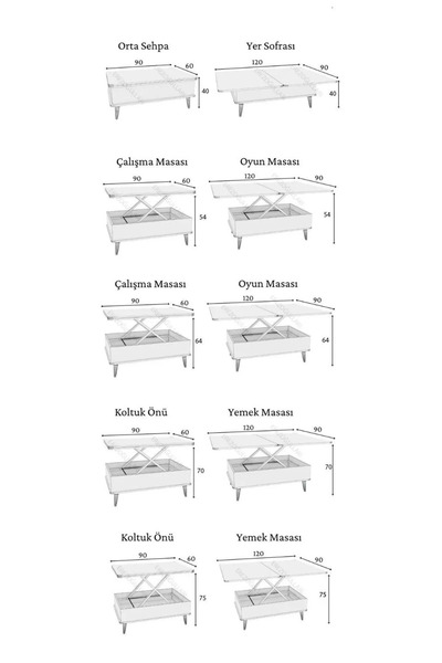MUTLU ALIŞVERİŞ MERKEZİ Kademeli Orta Sehpa Sihirli Akıllı Sehpa 5 Kademeli Açılır Masa Sena 60*90 Efes Mermer