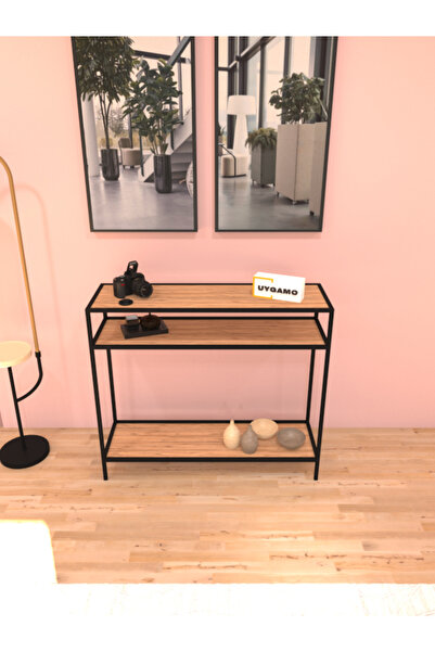 UYGAMO Huka Metal Dresuar Dekoratif Çok Raflı Kahve Köşesi Konsol Siyah Atlan...